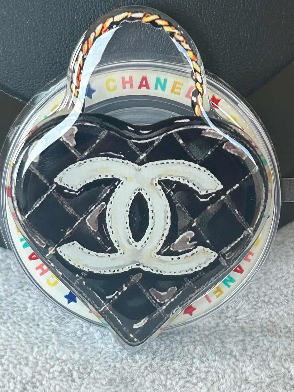 Brand New Black Quilted Heart Mini Bag Pop Socket